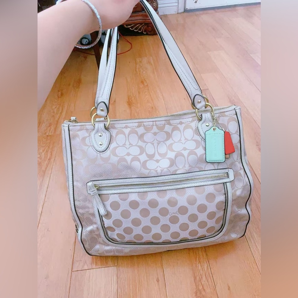 Vintage coach Poppy Hallie Signature Tote Bag polka dot pattern zippered pocket‎ - Picture 3 of 16